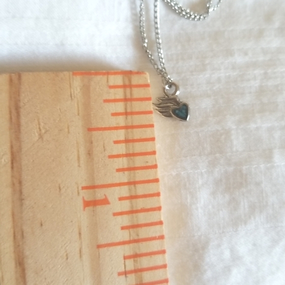 Vintage Silver Blue Stone Wings Heart Necklace Earrings - Picture 3 of 7